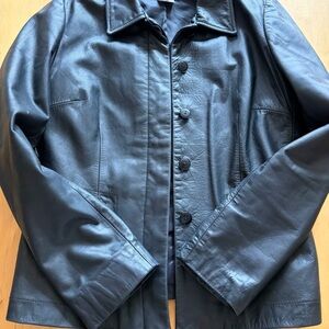 Women’s  Black Leather Button-Front Jacket